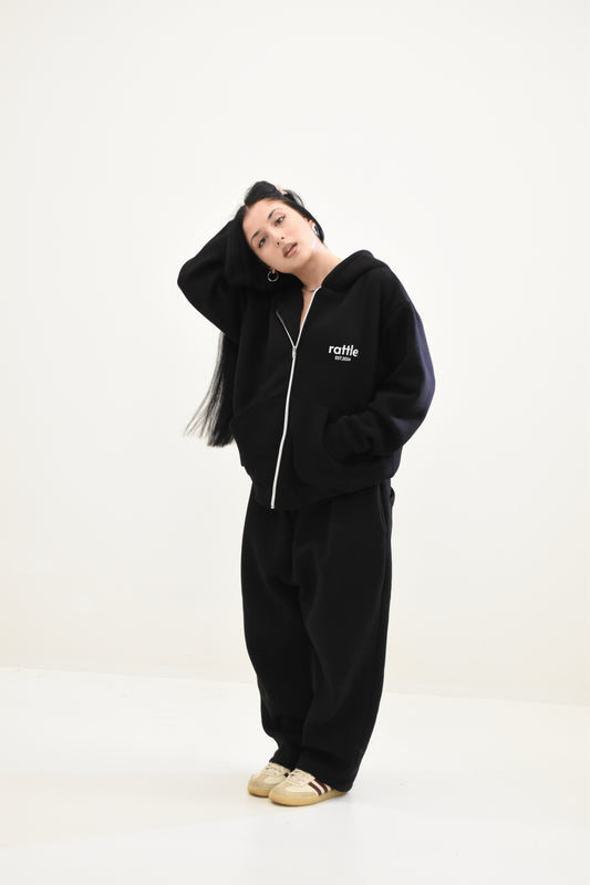 “ESTablished” Zip-Up Hoodie Black